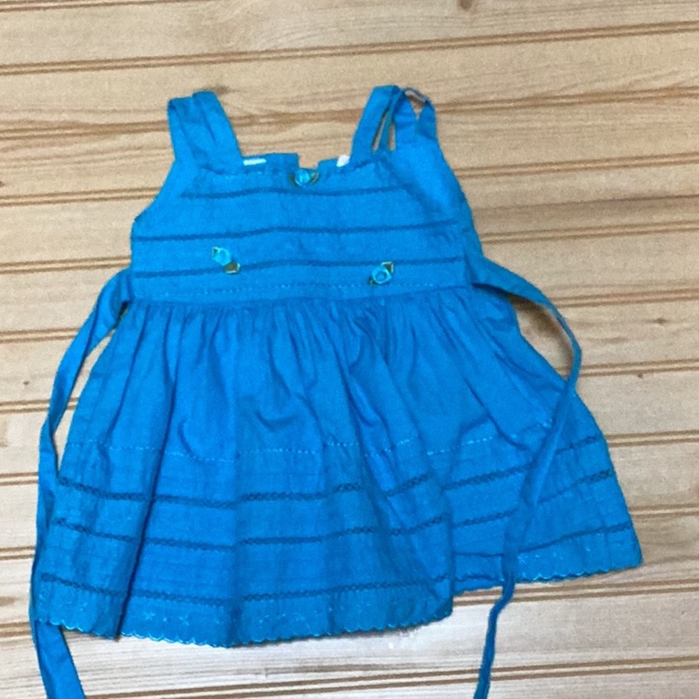 Blueberi Boulevard Embroidered Flower Rosette Turquoise Blue Cotton Summer Dress